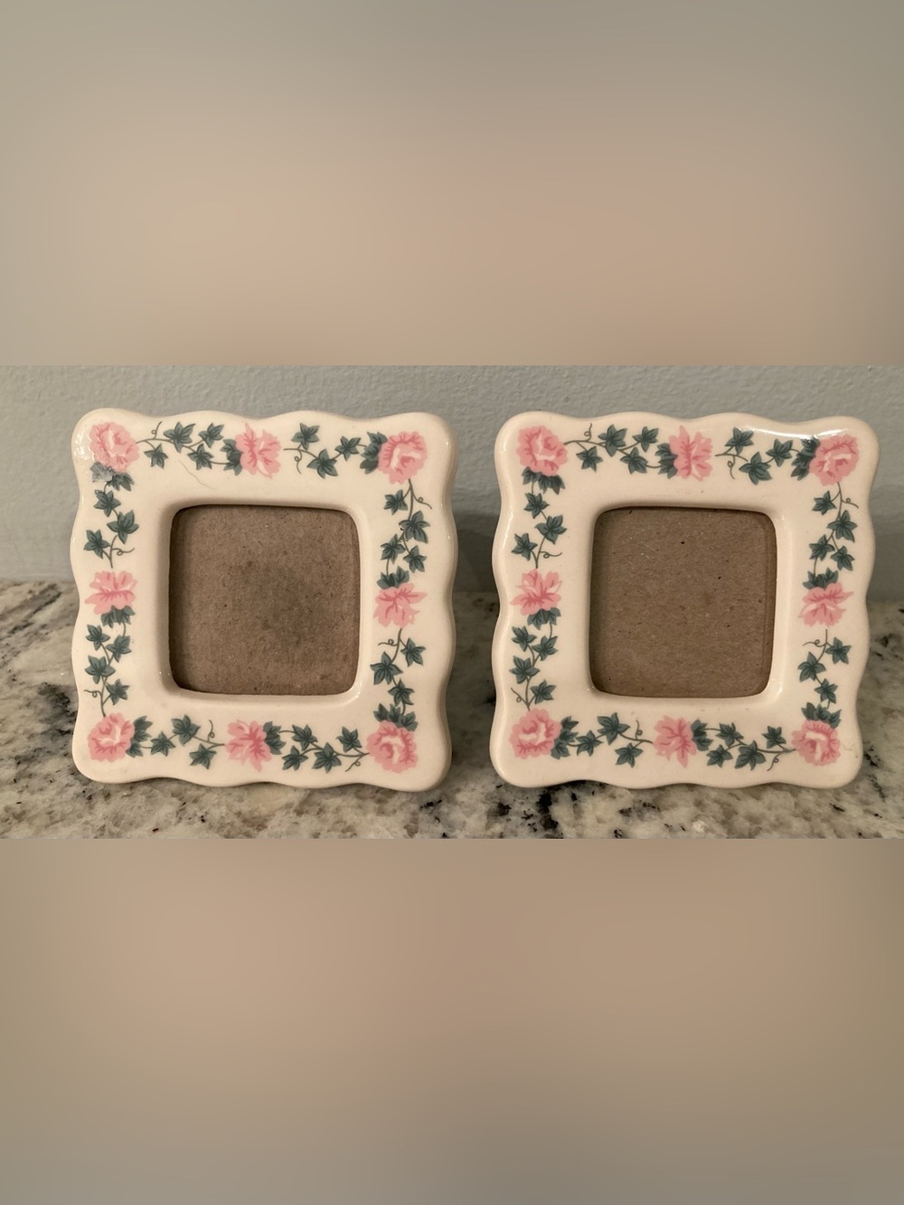 Vintage Set of 2 Mini Ceramic Floral Picture Frames